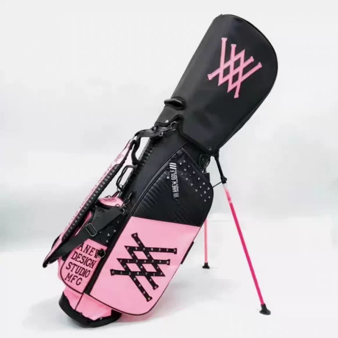 A NEW GOLF アニューゴルフ キャディバッグ 支柱型ゴルフ フード2種類付き ブラック-ピンク sk0292-5拍卖
