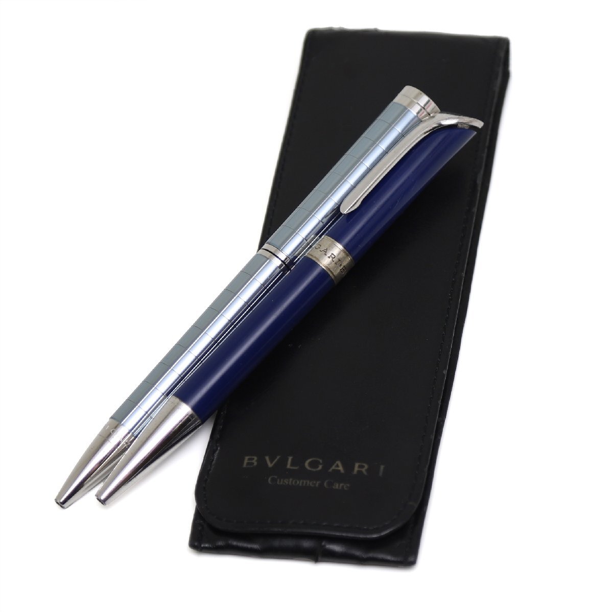 中古品 ブルガリ 2点セット ボールペン ツイスト式 ブルー ネイビー ホワイトシェル シルバー拍卖