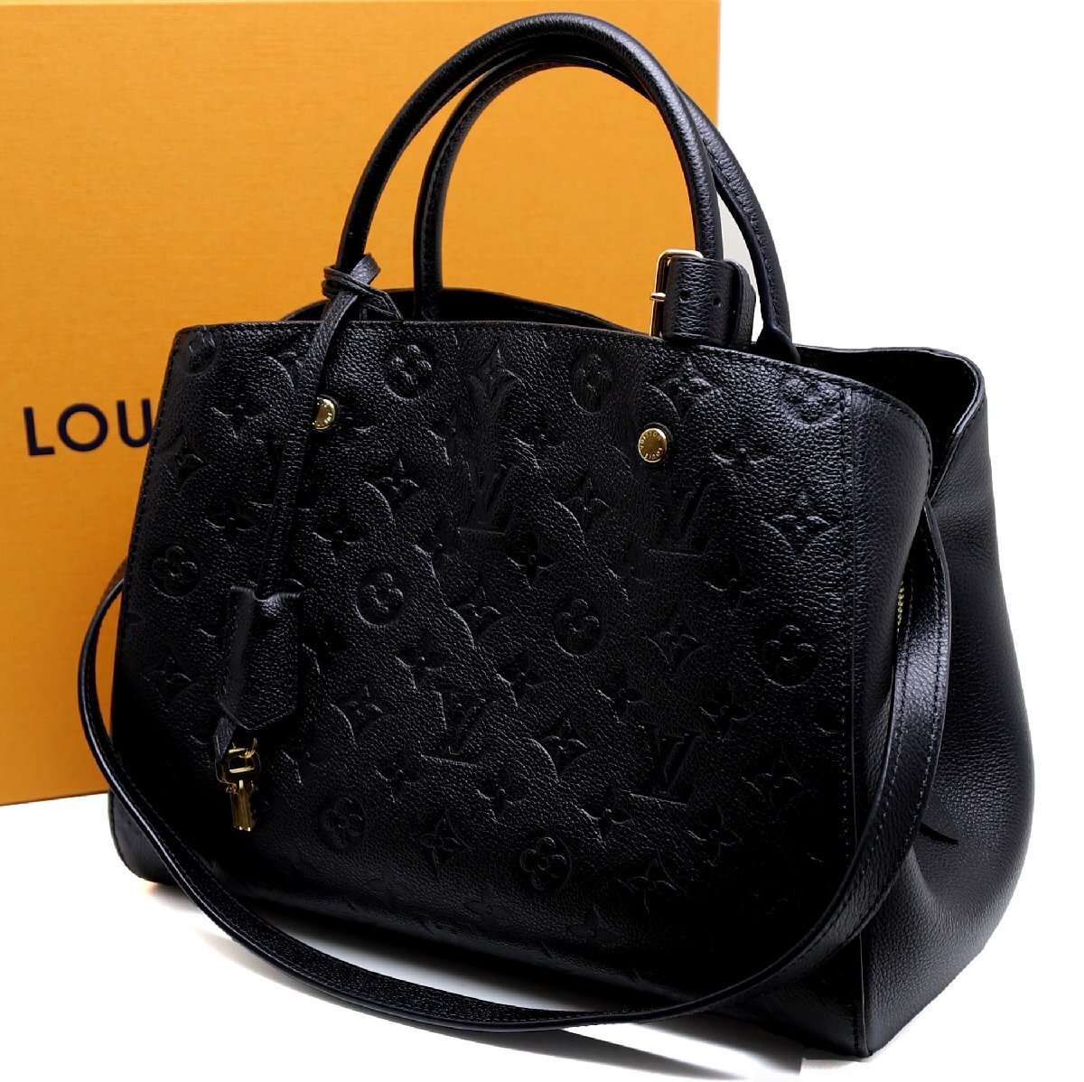 中古品 ルイヴィトン モノグラム・アンプラント モンテーニュMM ハンドバッグ ノワール ゴールド金具 M41048拍卖