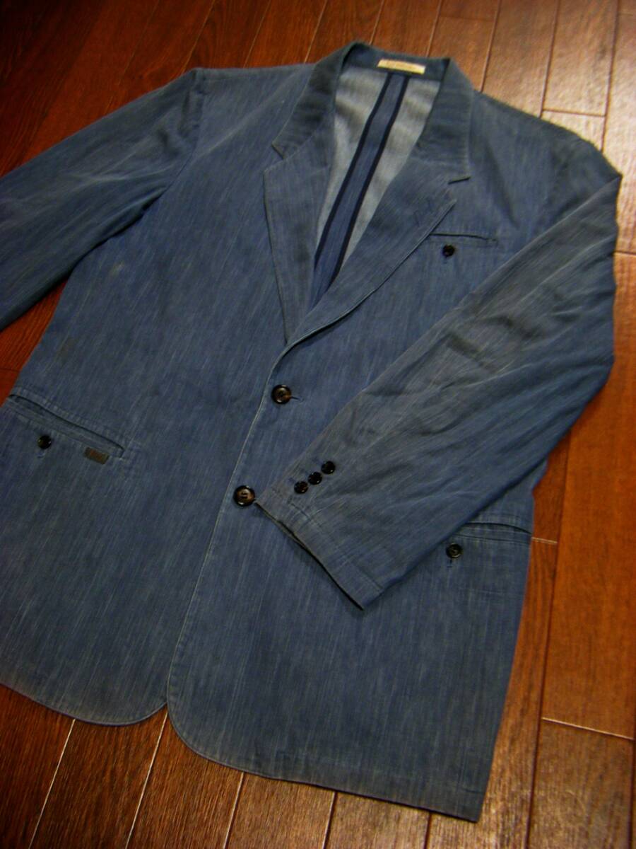 伸縮/良質品〇パパス Papas ダンガリージャケット M 薄手 ブランドロゴ アイスブルー拍卖