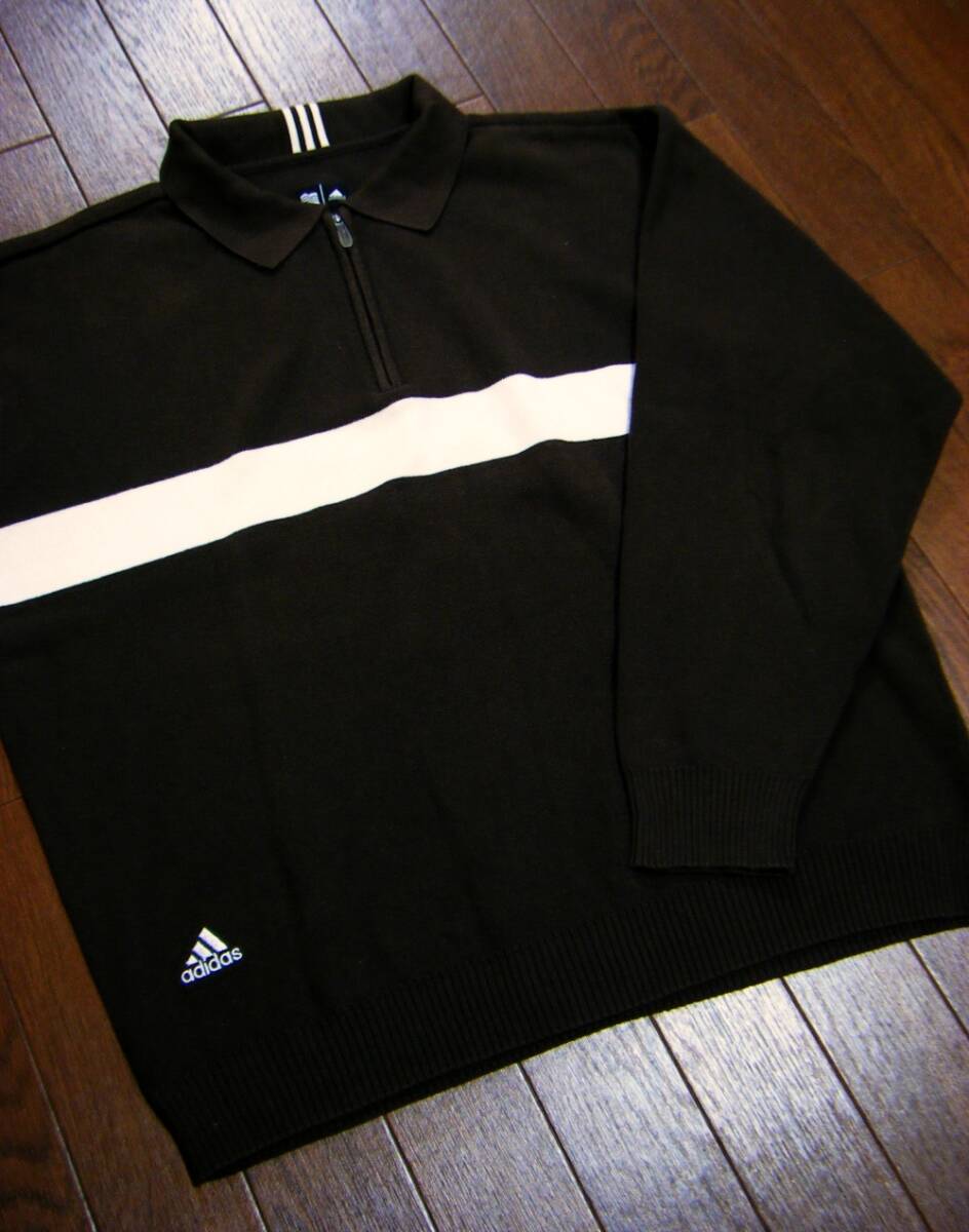 伸縮/良品〇adidas GOLF ニット M ハーフジップ 刺しゅうロゴ ダークブラウン拍卖