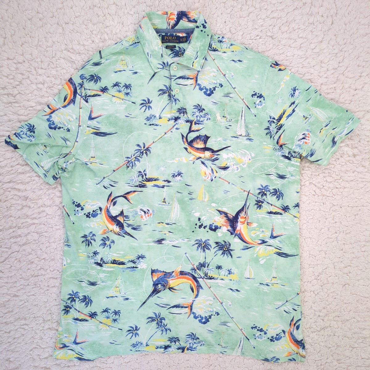 ポロラルフローレン POLO RalphLauren カジキ マグロ アロハ ボタニカル 海 サーフ オーシャン ポロシャツXL メンズ 総柄拍卖