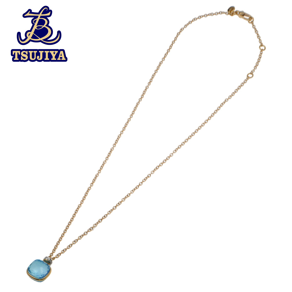 ★ほぼ美品★Pomellato ポメラート ヌードペンダントネックレス 750/ブルートパーズ/ダイヤ 長さ42cm 8.0g 中古A【辻屋質店J2710】拍卖