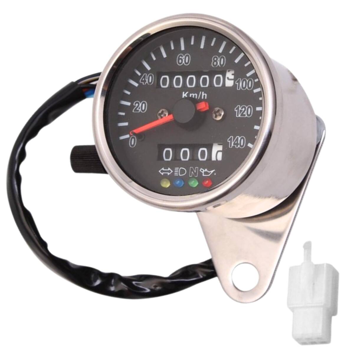 バイク スピード メーター 機械式 LED 140km 汎用 シルバー×ブラック拍卖