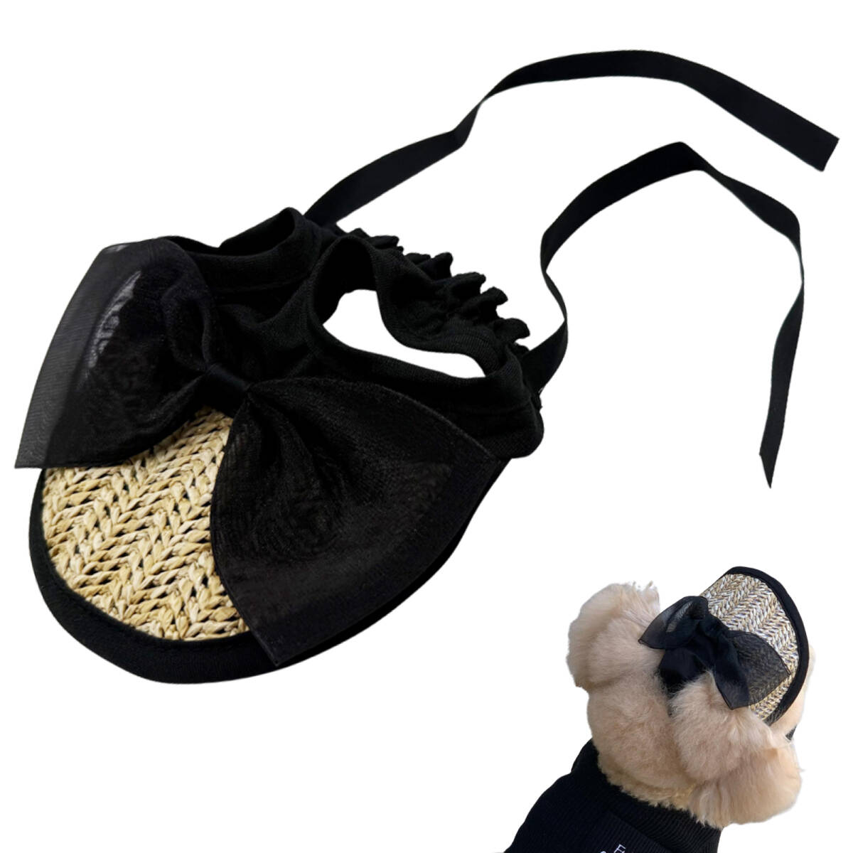 犬 猫 帽子 夏 ペット帽子 麦わら帽子 サンバイザー コスプレ ハロウィン イベント かわいい 日焼け防止 小型 中型 ブラック Mサイズ拍卖