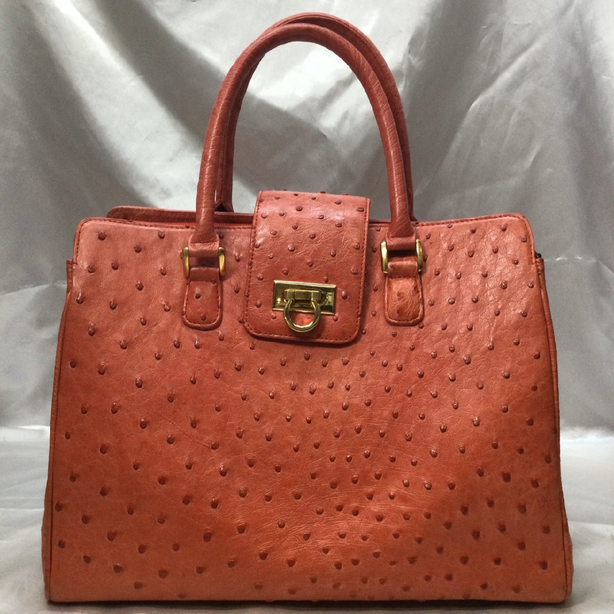 【良品/中古品/TO】NB オーストリッチ ハンド トート バッグ レッド系 手提げ レディース バッグ MZ0727/0005拍卖