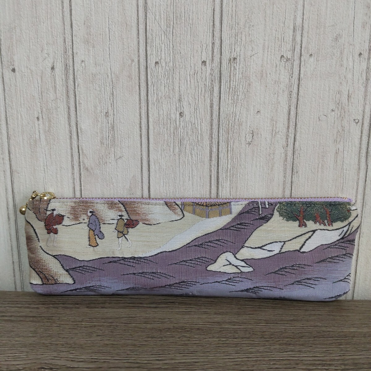 ペンケース☆スリム☆【わ★heart】 帯リメイク ハンドメイド 着物 ポーチ 眼鏡 ソフトケース 東海道五十三次 京近く拍卖