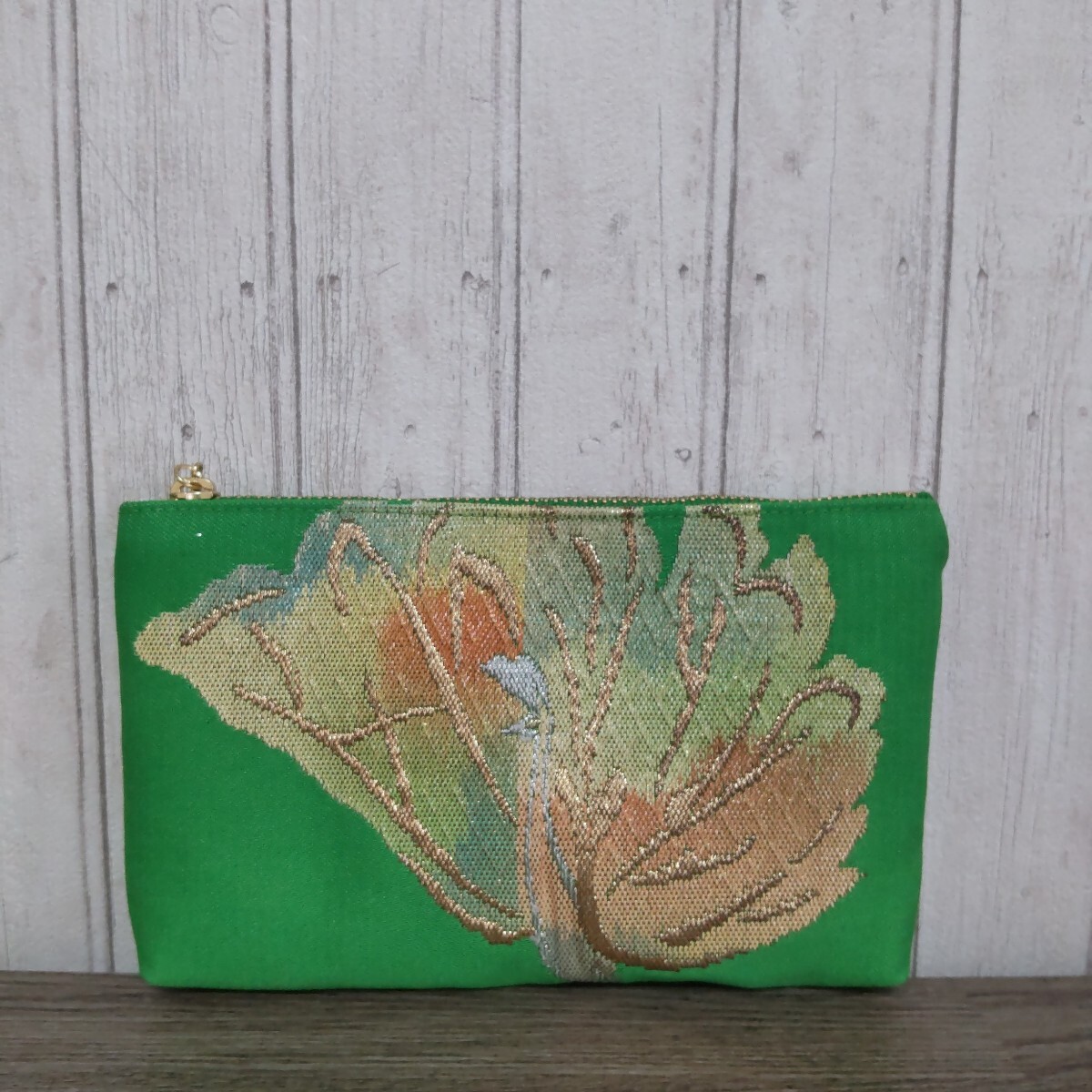 通帳ポーチ(小)【わ★heart】帯リメイク 着物 ポーチ 小物入れ ハンドメイド 和柄 和風 孔雀拍卖