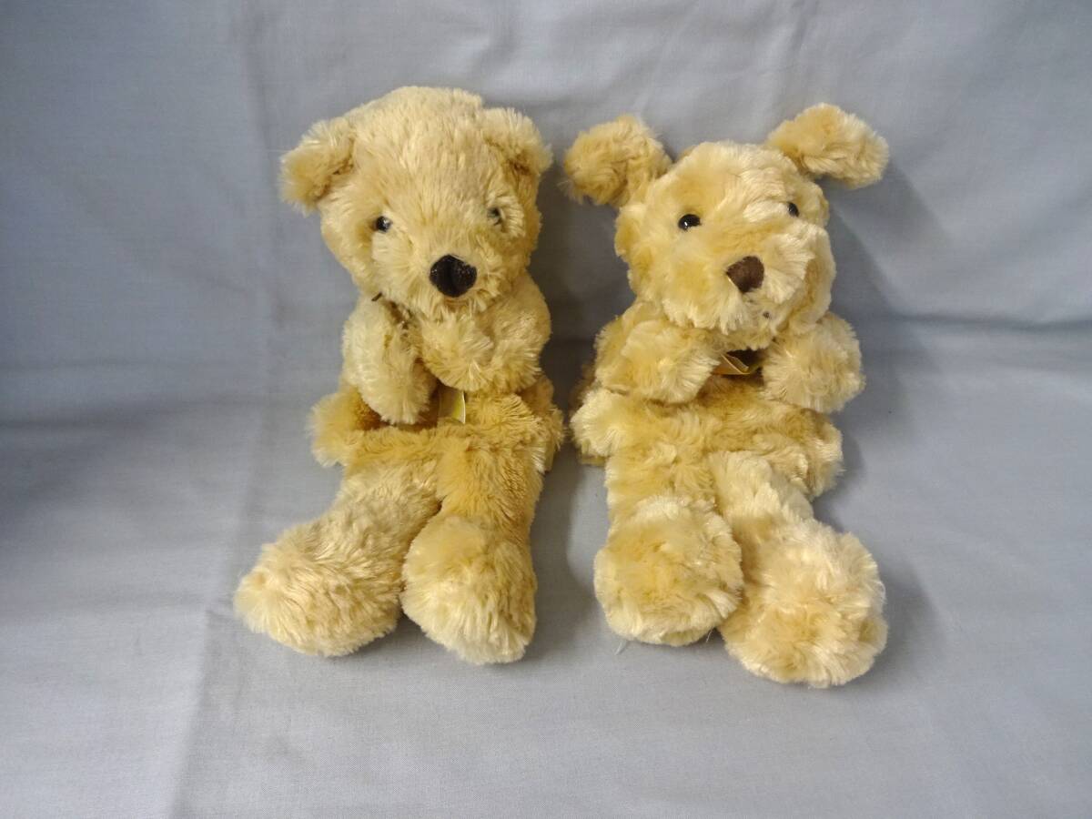 Lovely Bear 犬 & クマ ぬいぐるみ ハンドパペット 2個セット 全長:約33cm 首元にリボン付き ベージュ ふわふわ モコモコ CANAL拍卖