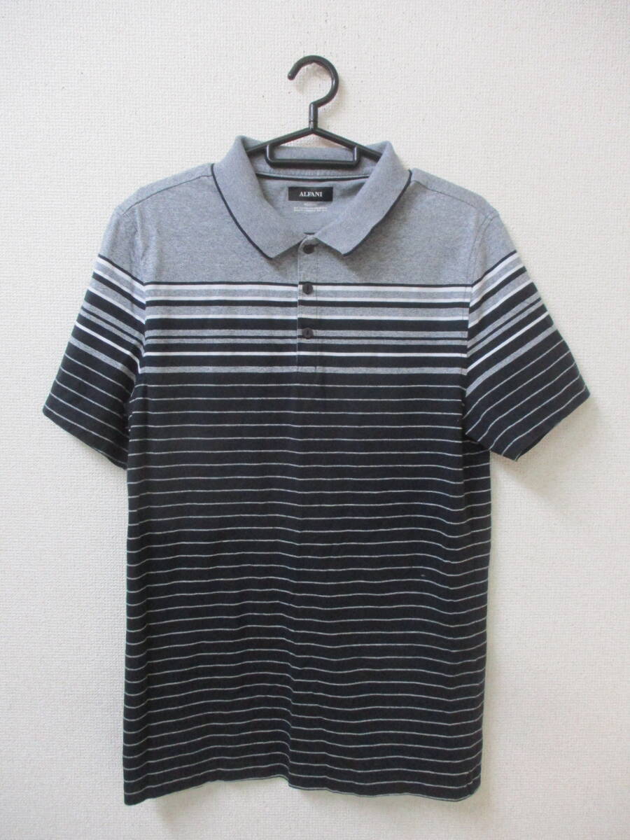ALFANI アルファニ メンズ ポロシャツ MEDIUM ブラック・グレー・ホワイト ボーダー拍卖