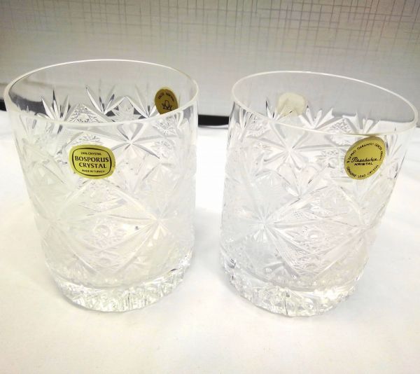 10283【中古品】Pasabahce パシャバチェ クリスタル切子 グラス2つ ガラスコップ ガラス細工 酒器 ガラス食器拍卖