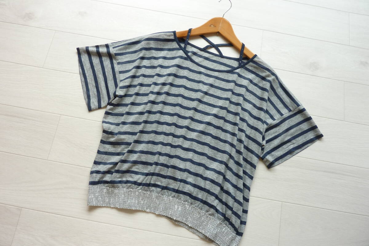 レリアン Leilian ゆったり カットソー ボーダー ネイビー×グレー 半袖 トップス 11 L レディース拍卖