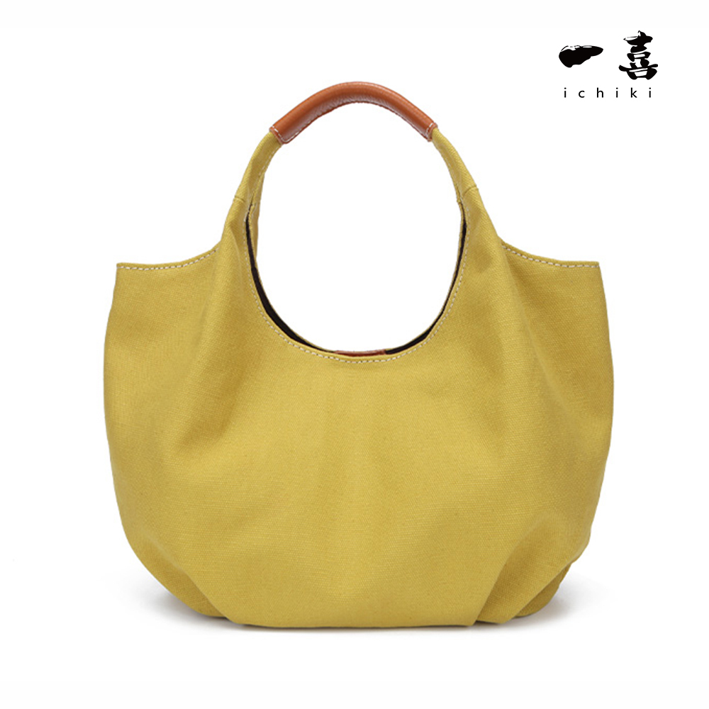 本革と6号帆布 肩がけ 新品トートバッグ 大容量 ハンドメイド ハンドバッグ 黄色 ST120拍卖
