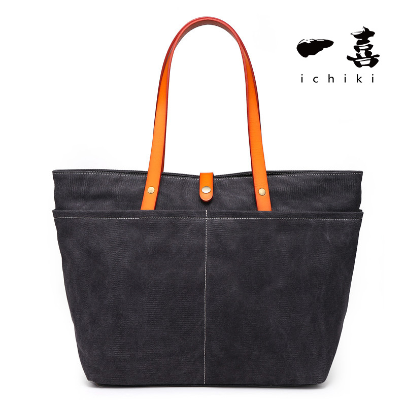 ビジネスバッグ 帆布 ★イタリア本革 大容量 通勤 男女兼用 大人気 ハンドメイド トートバック ハンドバッグ ブラック ST070 拍卖