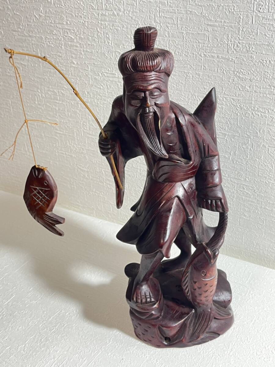 木彫り 彫刻 魚釣り 老人 縁起物 置物 拍卖