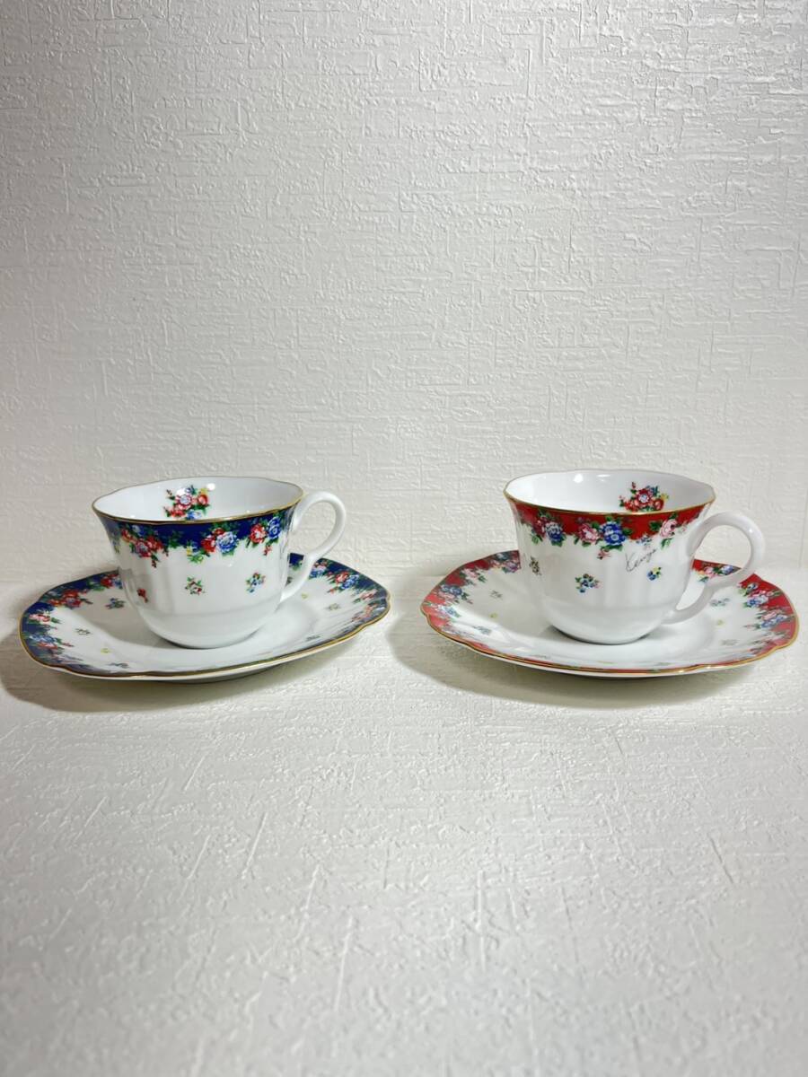 KENZO ケンゾー カップ&ソーサー ペア 2客セット 花柄 赤 青拍卖