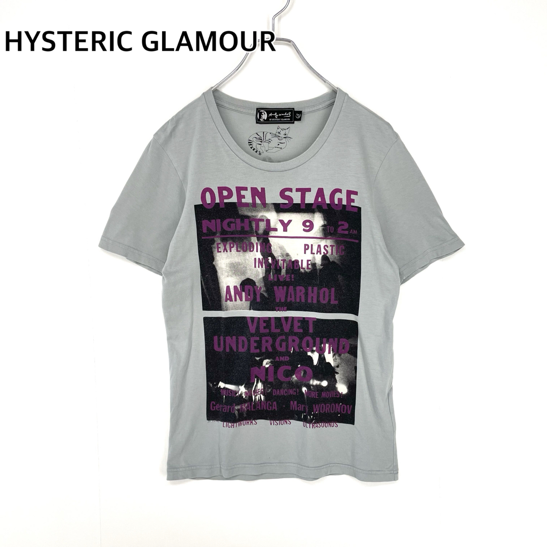 ヒステリックグラマー アンディウォーホル コラボ 半袖Tシャツ Sサイズ バンドTee くすみブルー サックス メンズ HYSTERIC GLAMOUR拍卖