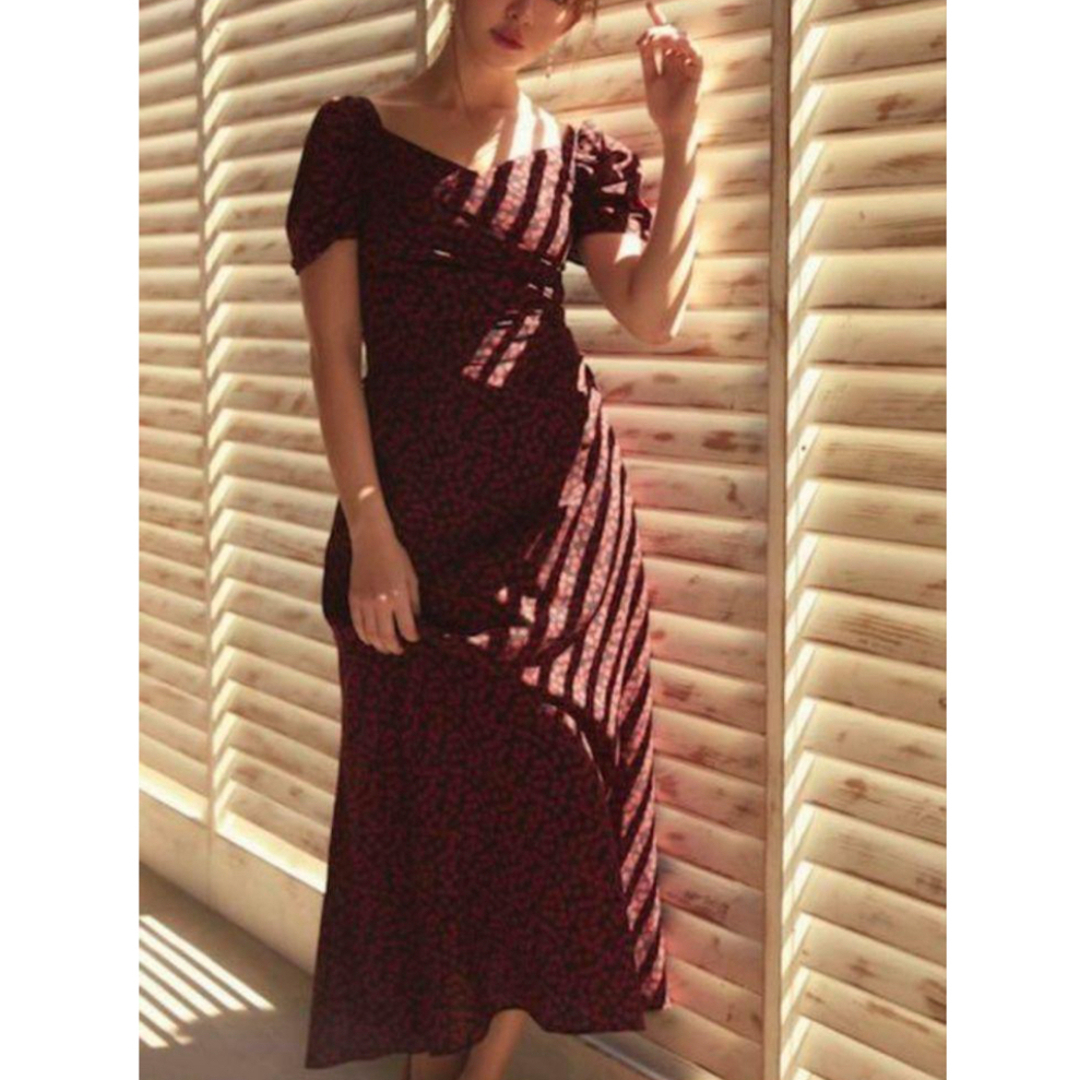 ハーリップトゥ Cherry Pattern OnePiece ロングワンピース フィット&フレア 記念カラー ブラック レッド Sサイズ Her lip to拍卖