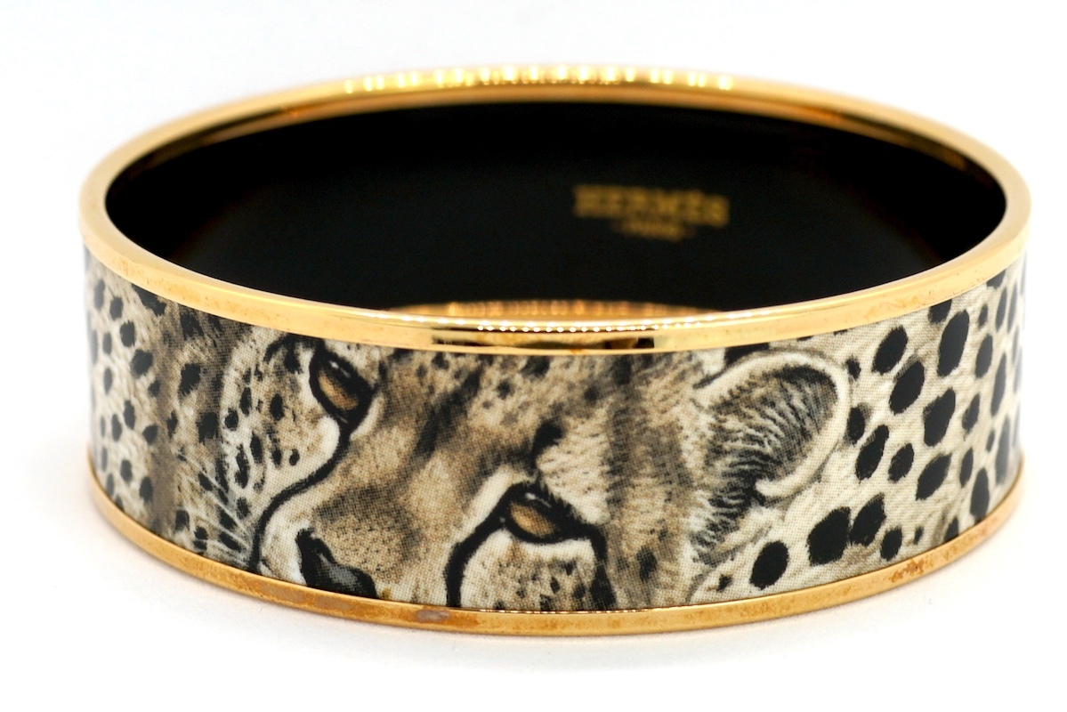 HERMES エルメス バングル エマイユGM レオパード エナメル アクセサリー ブレスレット ヒョウ柄 ゴールド 拍卖