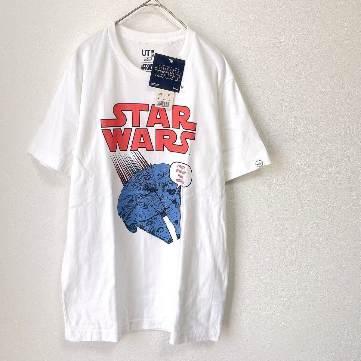 ★新品★スターウォーズstar warsミレニアムファルコン 半袖TシャツMサイズ白ホワイトUNIQLOユニクロUT ハン・ソロ ランド・カルリジアン拍卖