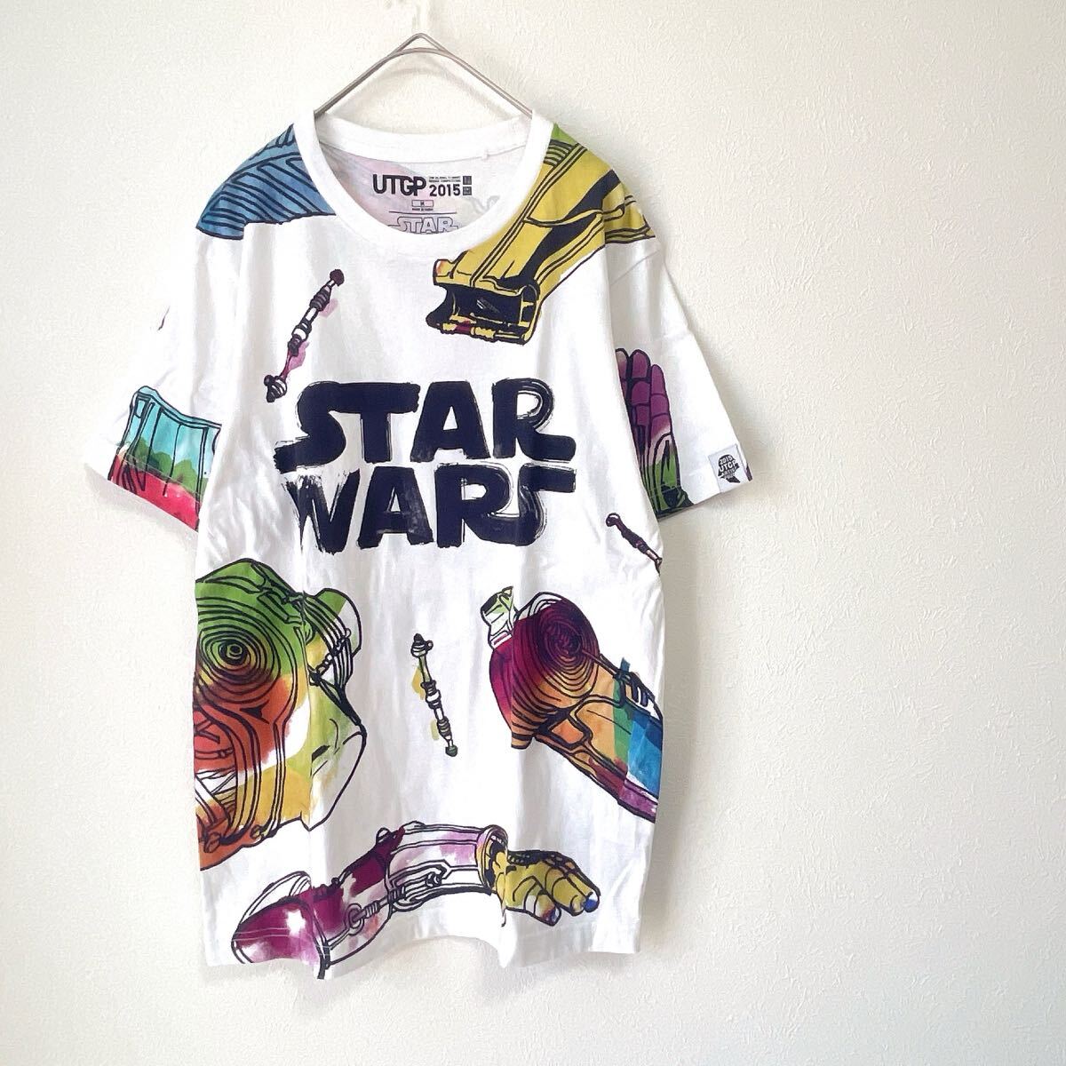 希少スターウォーズstar warsカットソートップス半袖TシャツMサイズ白ホワイトUNIQLOユニクロC-3POアート丸首ラウンドUTグラフィックT拍卖