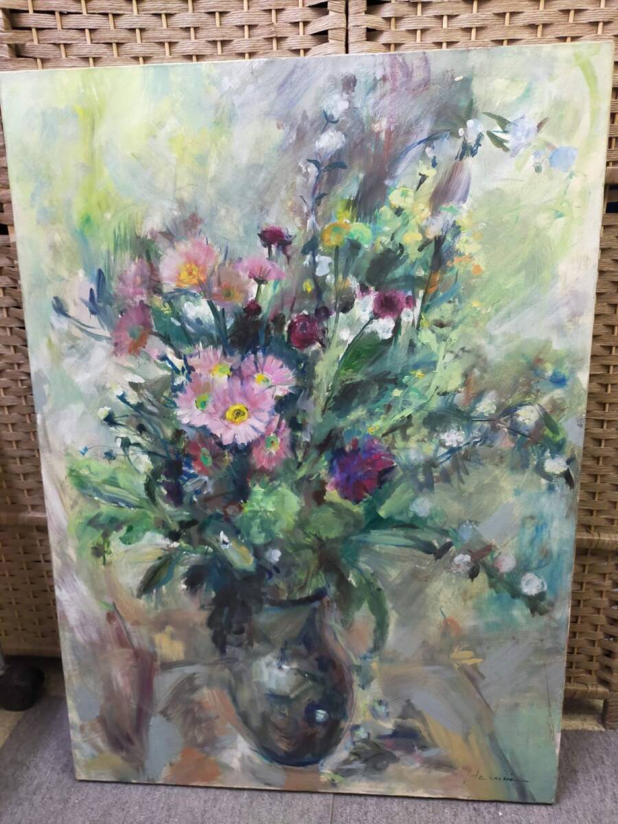 FG202508025-001 作者不明 油絵 花瓶の花 静物画 サイン入り キャンバス アート 絵画 インテリア拍卖