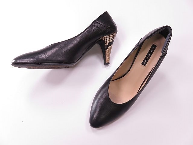 【送料無料】FABIO RUSCONI ファビオルスコーニ パンプス 黒 ヒールはパイソン柄 38/24.0cm拍卖