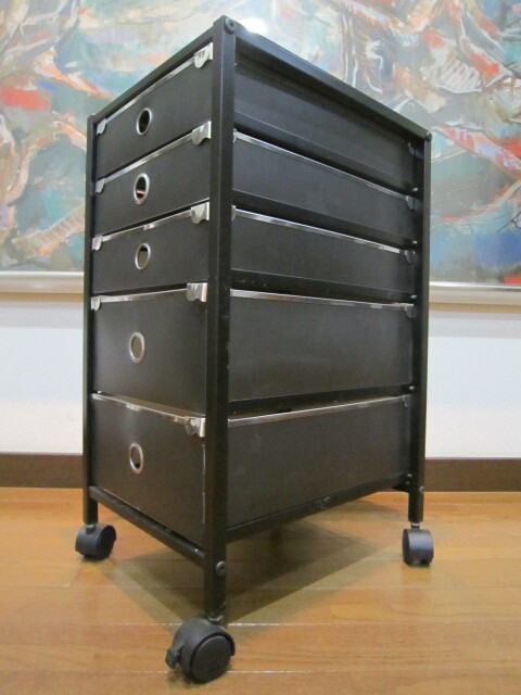 レトロ アンティーク ビンテージ キャビネット 小物入 袖机 脇机 オフィスチェスト サイドテーブル ガラス天板 キャスター4個付 ★801拍卖