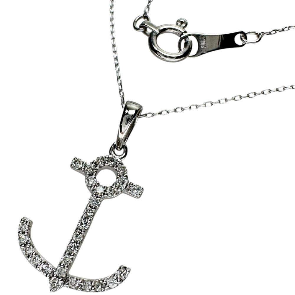 碇/アンカーデザイン ダイヤモンド 0.13ct ネックレス K18WGホワイトゴールド 1.3g 40cm レディース拍卖