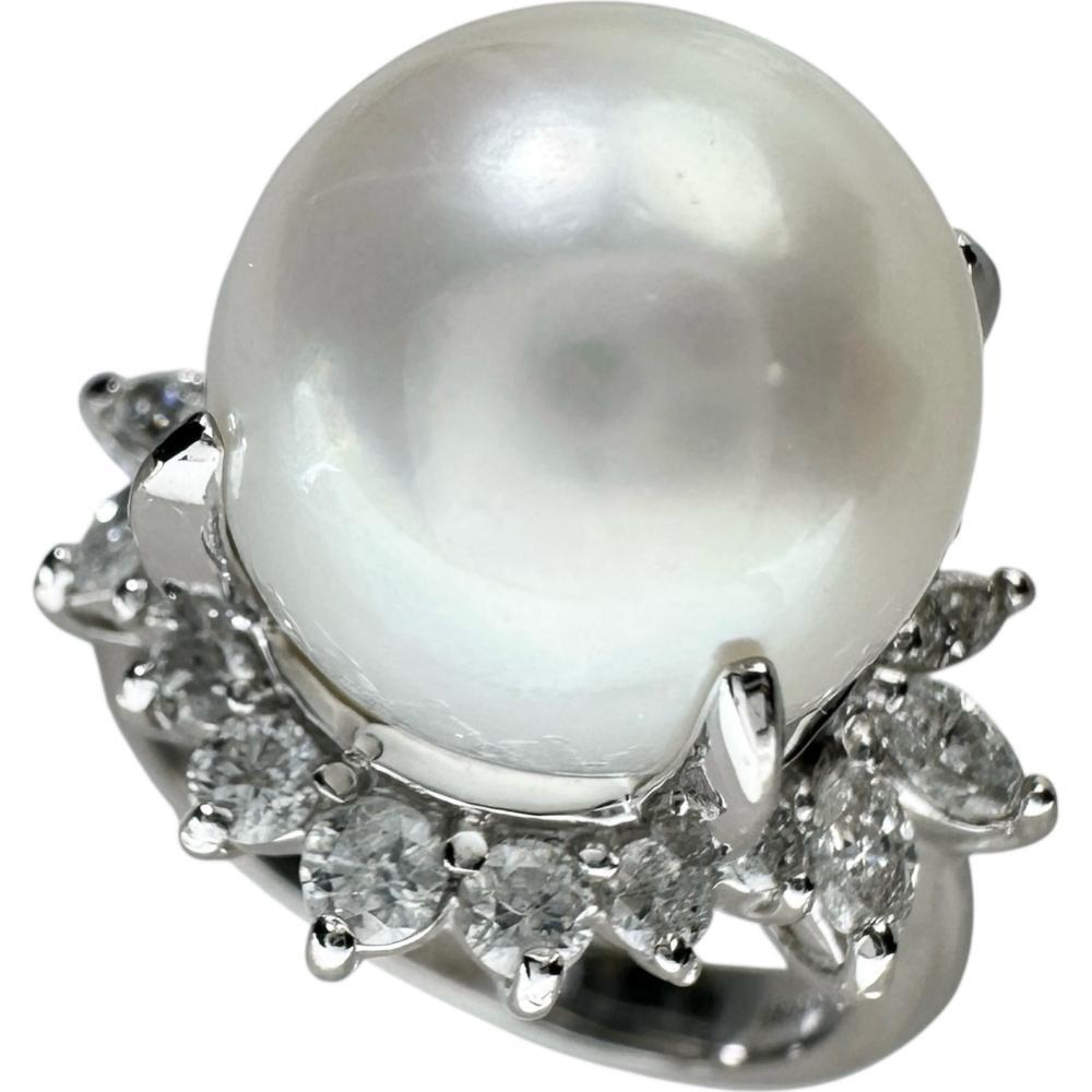 10.5号 白蝶真珠 11.8mm ダイヤモンド 計0.73ct リング・指輪 Pt900プラチナ 11.1g レディース拍卖