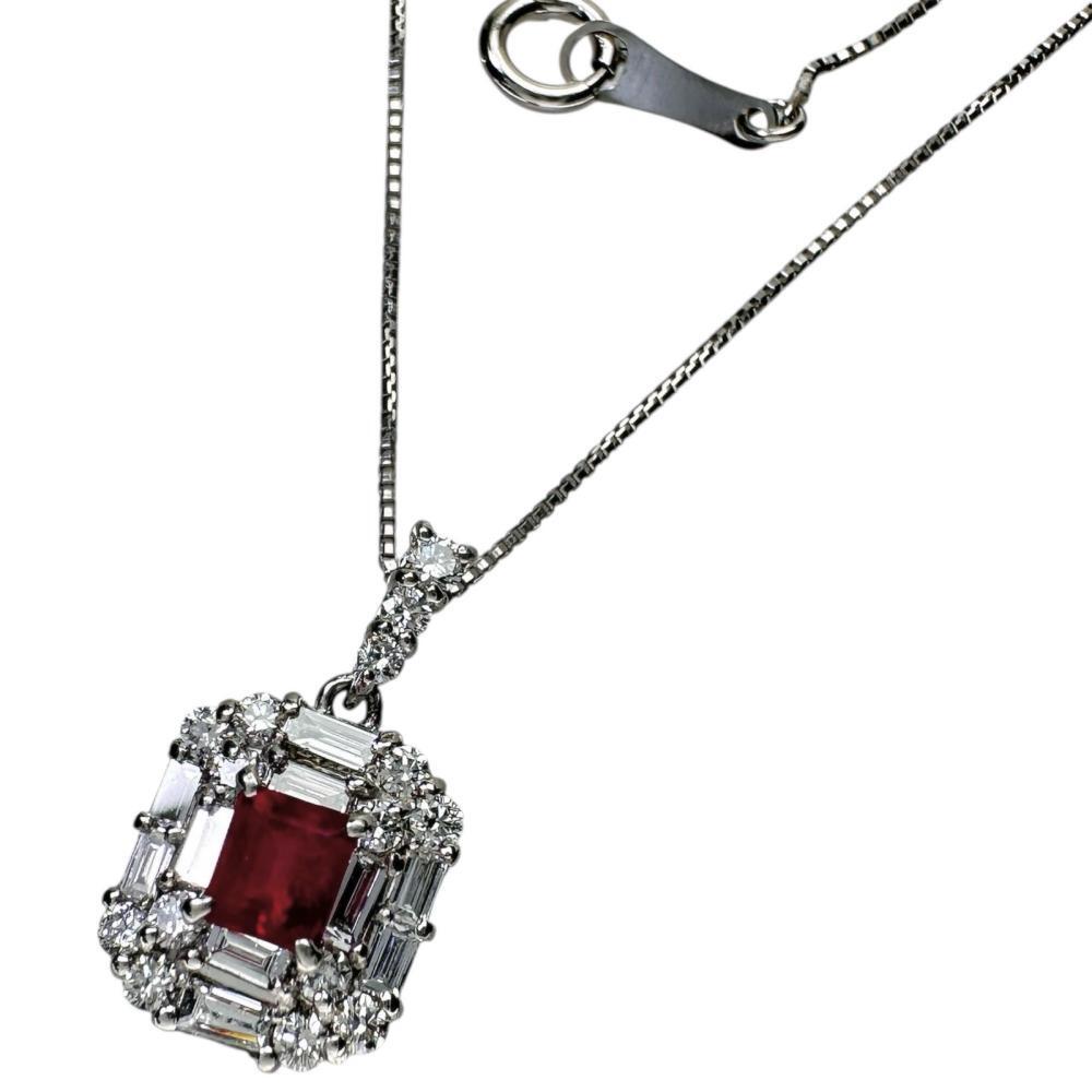 レッドベリル 0.225ct ダイヤモンド 計0.41ct ネックレス Pt900プラチナ/Pt850プラチナ 3.4g 45cm レディース拍卖