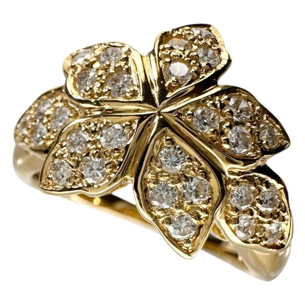 13号 フラワーモチーフ ダイヤモンド 0.42ct リング・指輪 K18ゴールド 4.1g レディース拍卖