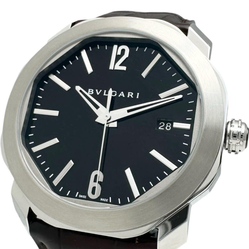 BVLGARI/ブルガリ オクト OC41S 保証書付 裏スケルトン 腕時計 ステンレス/レザー 自動巻き/オートマ ダークブラウン文字盤 メンズ拍卖