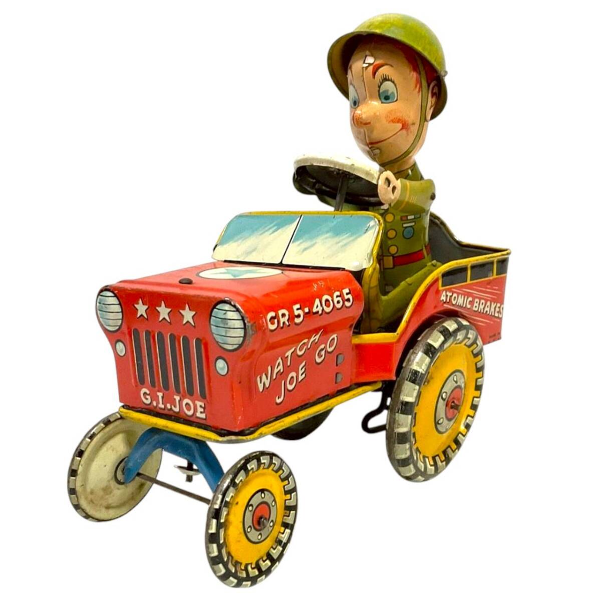 C12.【動作良好】希少 GIジョー バウンシングジープ ゼンマイ ブリキ玩具 USA製 18cm ヴィンテージ拍卖
