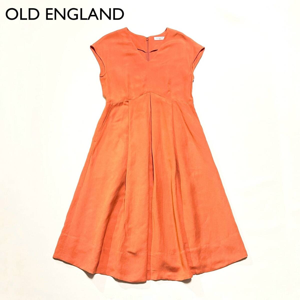 cf15 OLD ENGLAND 大きいサイズ 麻混フレンチスリーブロングワンピース 両側ポケット付き リネンワンピース オールドイングランド拍卖