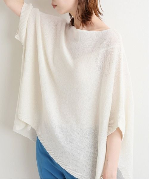 cf37 IENA 2021SS 麻混テープヤーン ポンチョプルオーバー リネン ざっくりサマーニット イエナ拍卖