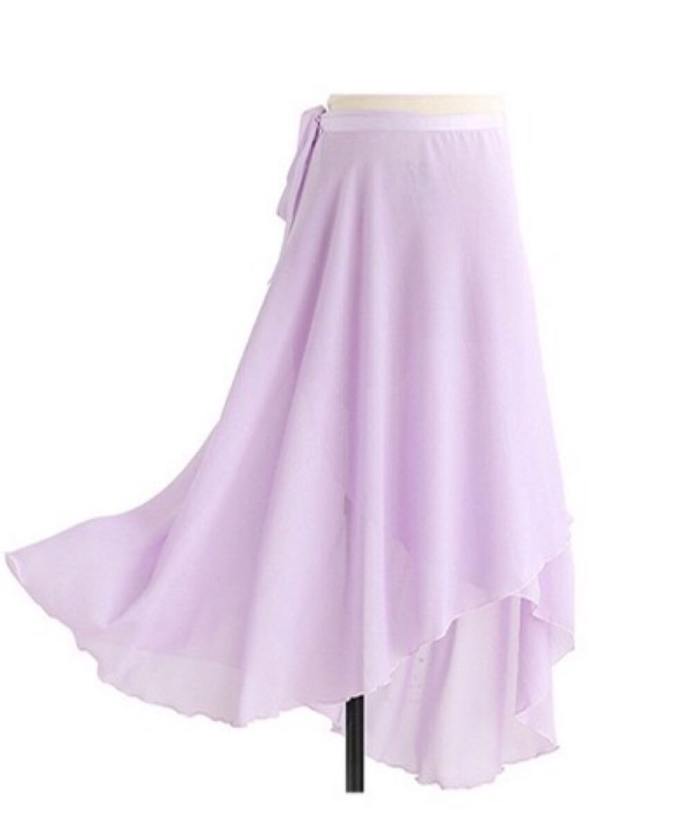 【TING】長くすぎない60cm大人からお子様用♪バレエ/ダンス用シフォン巻きロングスカート色:薄いパープル拍卖