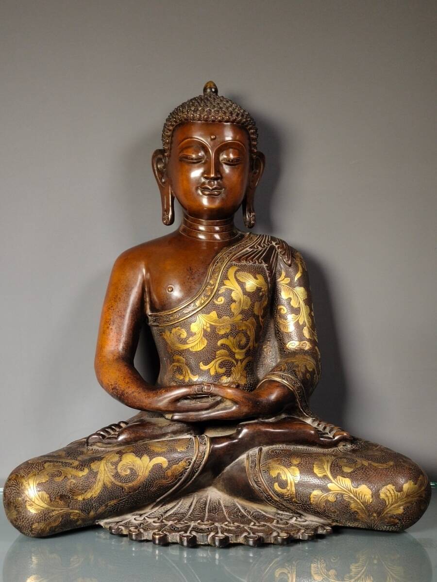 ◆蔵出◆古美術 大明永樂年施 古銅製 紫銅塗金 高浮雕 釈迦牟尼 仏造像 寺院収蔵品 細密細工造 置物 古賞物 骨董 時代物 A13拍卖