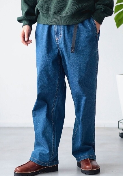 新品 定価16500 GRAMICCI BEAMS 別注 デニム ルーズテーパード ロングパンツ XL ダークユーズド ストレッチ グラミチ ビームス パンツ拍卖