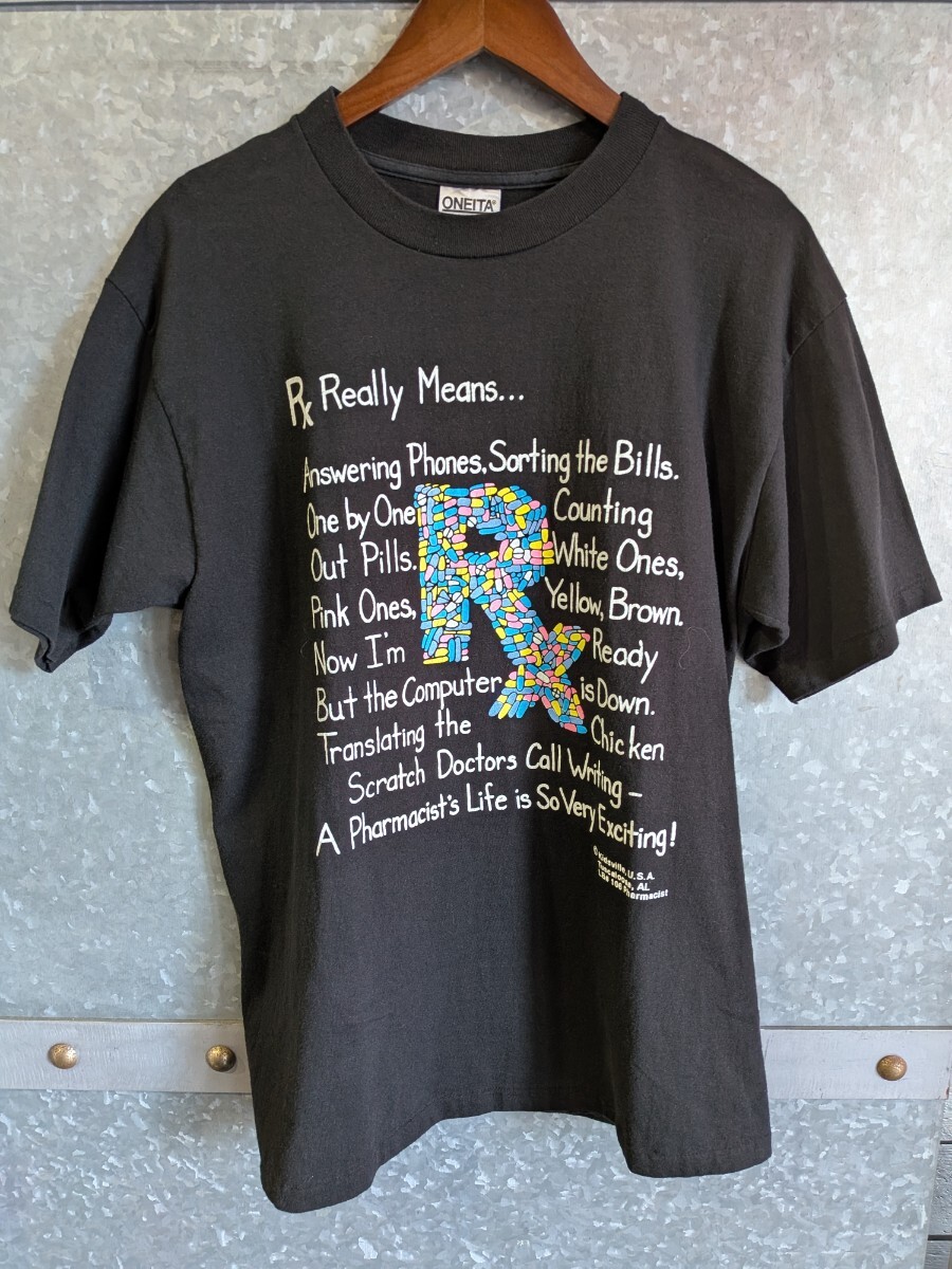 ビンテージ USA製 シングルステッチ Tシャツ 薬剤師 プリント 90s 洗濯済み拍卖