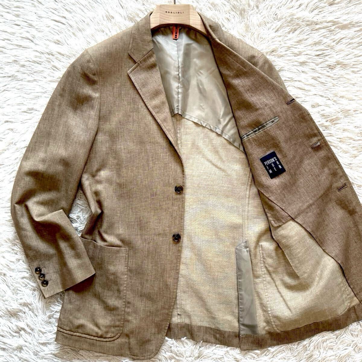極美品!!【圧倒的な清涼感】麻 ベージュ PERSON’S FOR MEN テーラードジャケット Mサイズ リネン パーソンズフォーメン サイドベンツ 色気拍卖