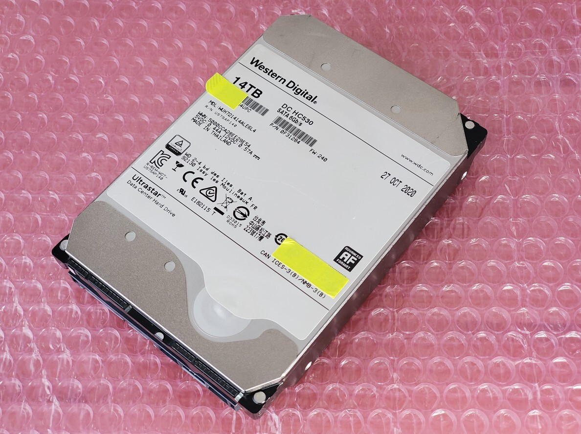 Western Digital WD 14TB 2020年製 51時間 WUH721414ALE6L4 Ultrastar DC HC530 SATA600 3.5インチ 内蔵型HDD CMR 7200rpm WD14T0H 4UPC拍卖