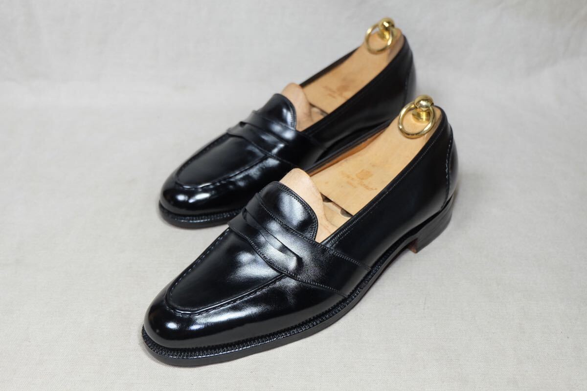 希少 1980年代製 Old Crockett&Jones×SHETLAND FOX 極上カーフレザー使用 美しいローファー 24.5cmE 英国製手製革靴イギリスヴィンテージ拍卖