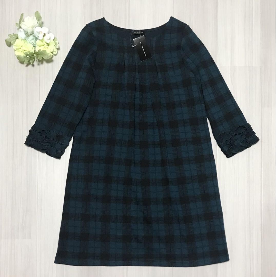 VIVERE タグ付き 七分袖 チェック柄 ミニワンピース サイズM バスト79〜87cm 身長154〜162cm b0423拍卖