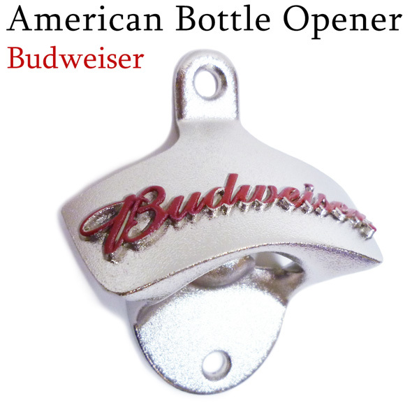 アメリカンダイナーを演出!Budweiser Beer(バドワイザー)ボトルオープナー(壁掛けタイプ)栓抜き コカ・コーラ ビール ビア バー お酒拍卖