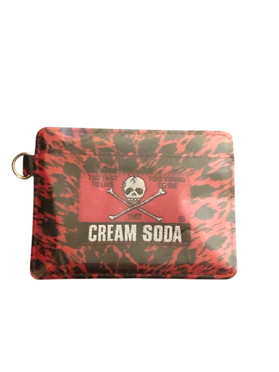 送料無料 完売品 新品未使用品 クリームソーダ 赤 ヒョウ柄 角ドクロ パスケース CREAMSODA カード入れ 定期入れ拍卖