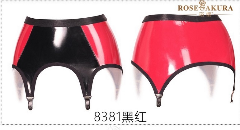 送料無料・新作 ROSESAKURA・8381 BLACK RED PUエナメル光沢クラシック/レトロデザイン4バックル ガーターベルト 拍卖