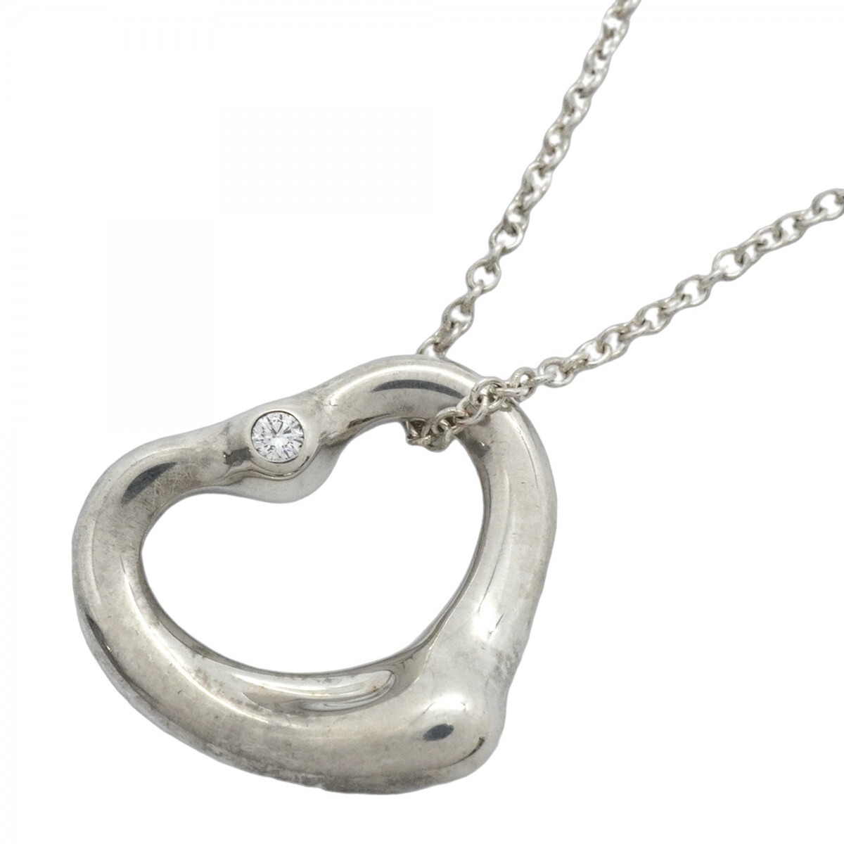 【5jgb0593】ティファニー ネックレス エルサペレッティ オープンハート 2PD シルバー925 ダイヤモンド【中古】レディース拍卖