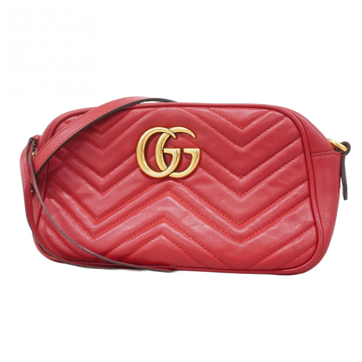 【5ge6533】グッチ ショルダーバッグ GGマーモント 447632 レザー レッド ゴールド金具【中古】レディース拍卖