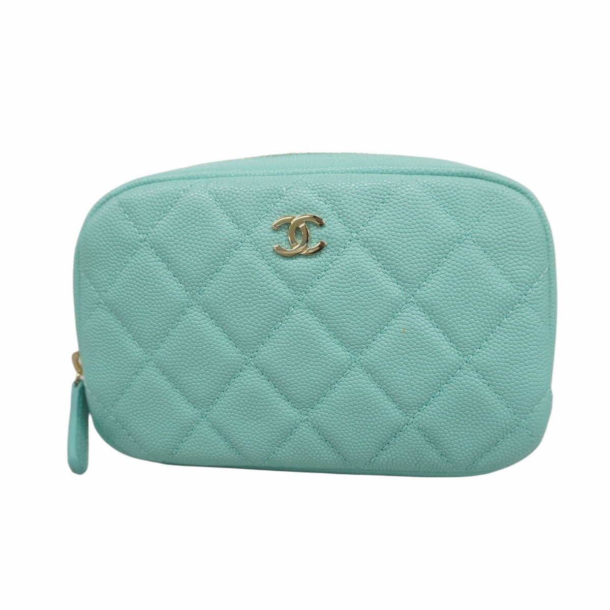 ★最終価格★SALE【5gc2821-h】シャネル ポーチ マトラッセ キャビアスキン ブルー シャンパンゴールド金具【中古】レディース拍卖